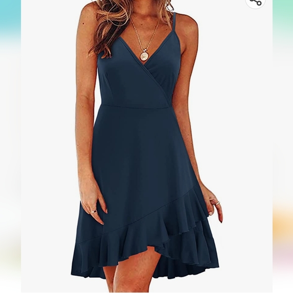 Ultranice summer casual wrap v neck ruffle bottom dress. - Picture 1 of 9